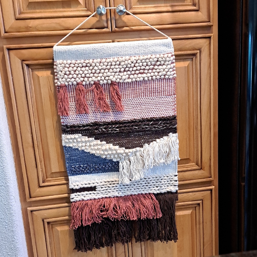Opal House Fiber Wall Art 15" X 28". Woven From 79% Cotton, 21% Wool.